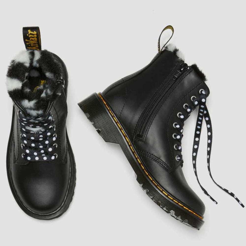 🎯Dr. Martens Jr 1460 Serena Faux Fur Lined Leather Lace Up Boots Size EU36 US5